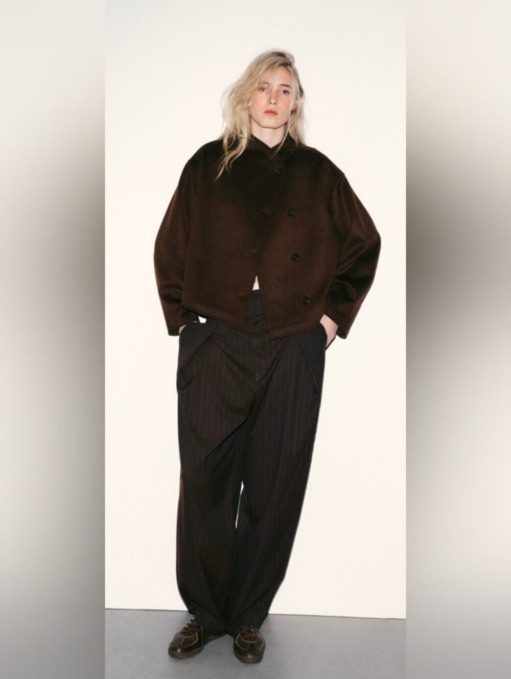 Zara Dark Brown Boxy Snap-Button Cape Jacket